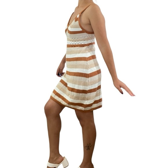 Ultra Flirt Tan and Cream Striped Midi Dress sweater knit - Picture 3 of 7